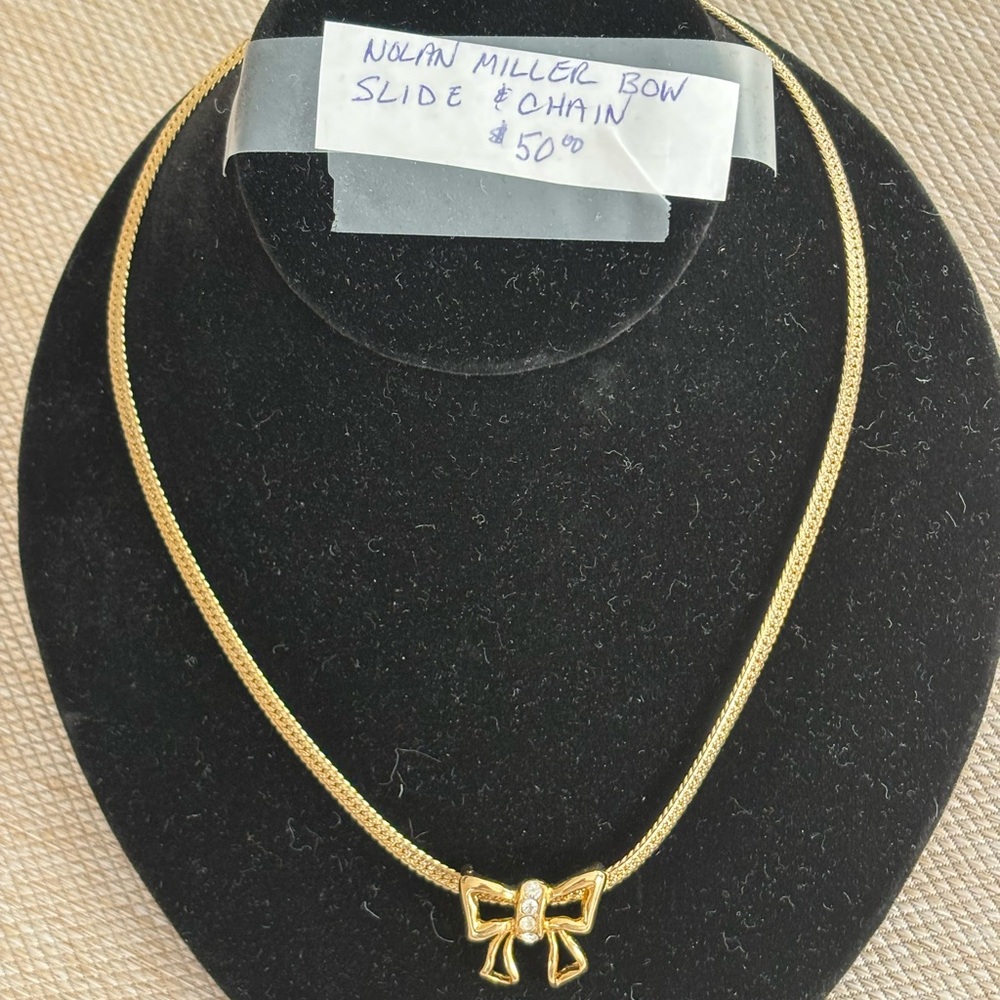 Nolan Miller Gold Bow Necklace with Crystal Accents